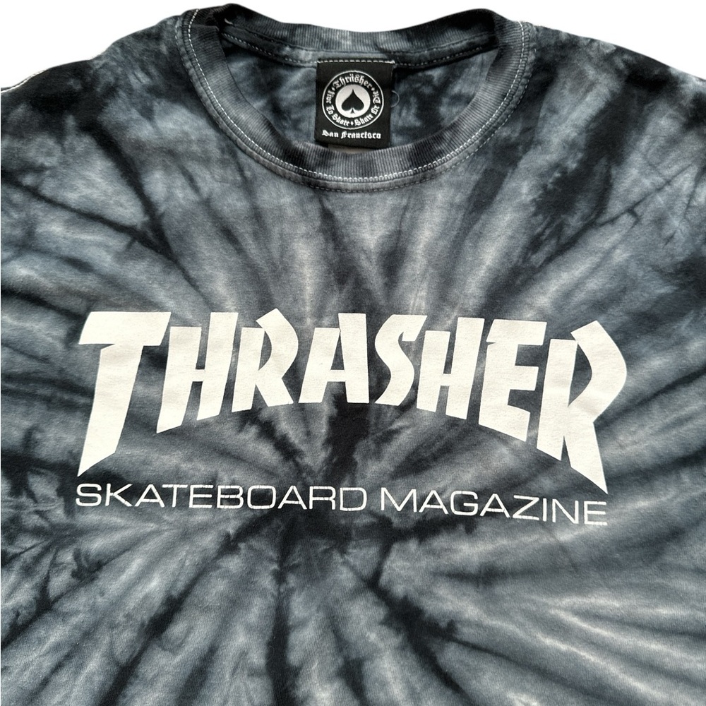 THRASHER Skateboard Magazine Gray Tie Dye Skate Graphic Logo T-Shirt Mens M